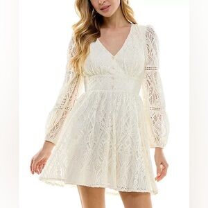 City Studio Cream Long Sleeve Lace Dress